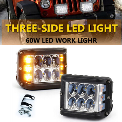 2X 60W 4''LED Arbeitsscheinwerfer 12V 24V PKW Offroad Blitzlicht Jeep SUV Bagger