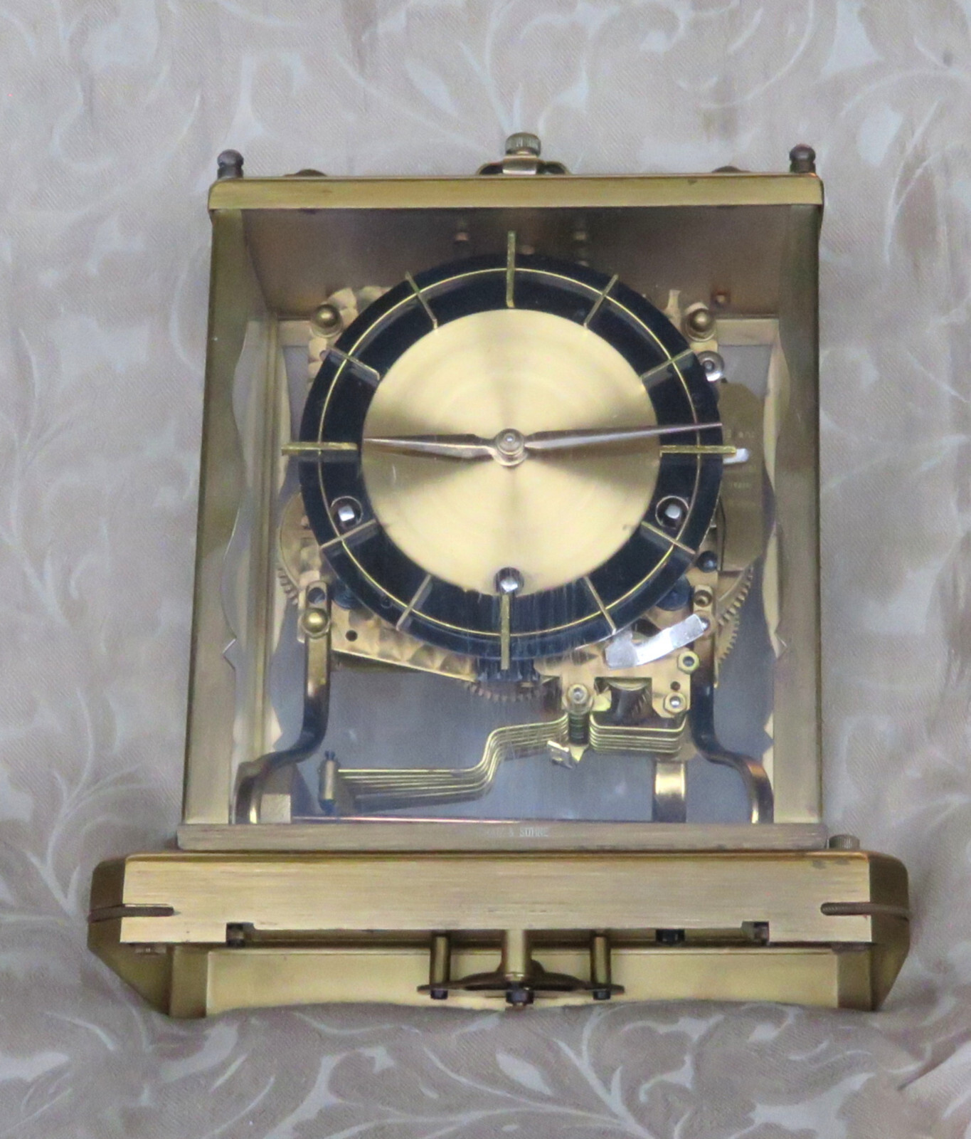 AUG SCHATZ & SOHNE W3 TRIPLE CHIME SKELETON BRACKET BRASS MANTEL CLOCK GERMANY