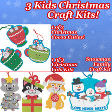 3 Kids Christmas Craft Kits Cocoa Craft Kit, Xmas Kitty Kit Snowman Family Kit