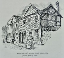 Manchester HIGH MASTER'S HOUSE - LONG MILLGATE Original Victorian Print c1894