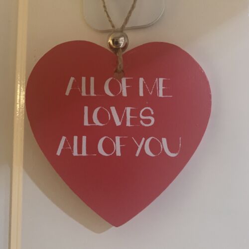 LOVE Red Heart All Of Me printed hanging decoration sign plaque gift valentine B - Picture 1 of 5