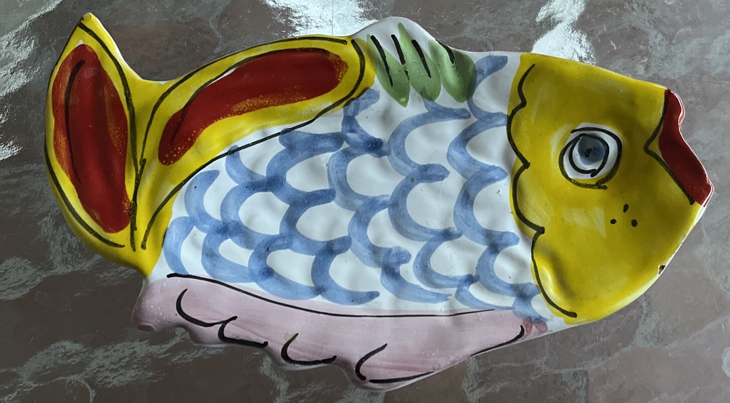 VTG La Musa Handpainted Ceramic Fish Trivet Wall Plaque Italian Makers Mark