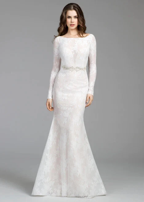 TARA KEELY - 2653 VESTIDO DE MUESTRA Manga Larga Encaje Marfil Talla 4 Sirena Modesto $4500 Foto 3 de 4