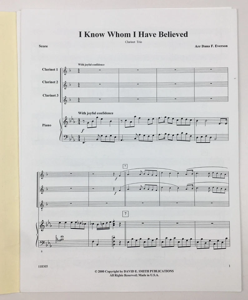 I Know Whom I Have Believed Clarinet Trio by Dana F Everson David E. Smith Pub - Image 2 of 4