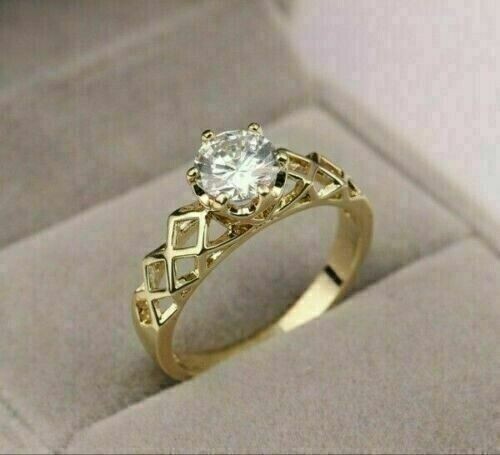 2 Ct Round Cut Simulated Diamond Engagement Wedding Ring 14K Yellow Gold Plated