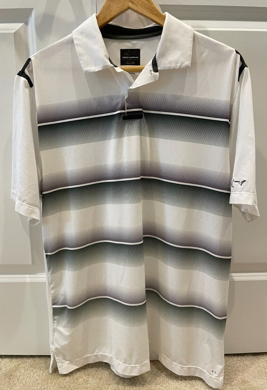 Greg Norman Golf Shirt for Tasso Elba RapiVent White Stripe - SZ M