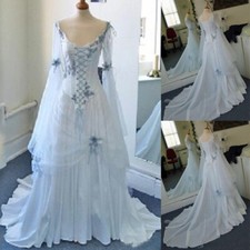 Vintage Celtic Wedding Dresses Medieval Bridal Gowns Scoop Corset Long Sleeves