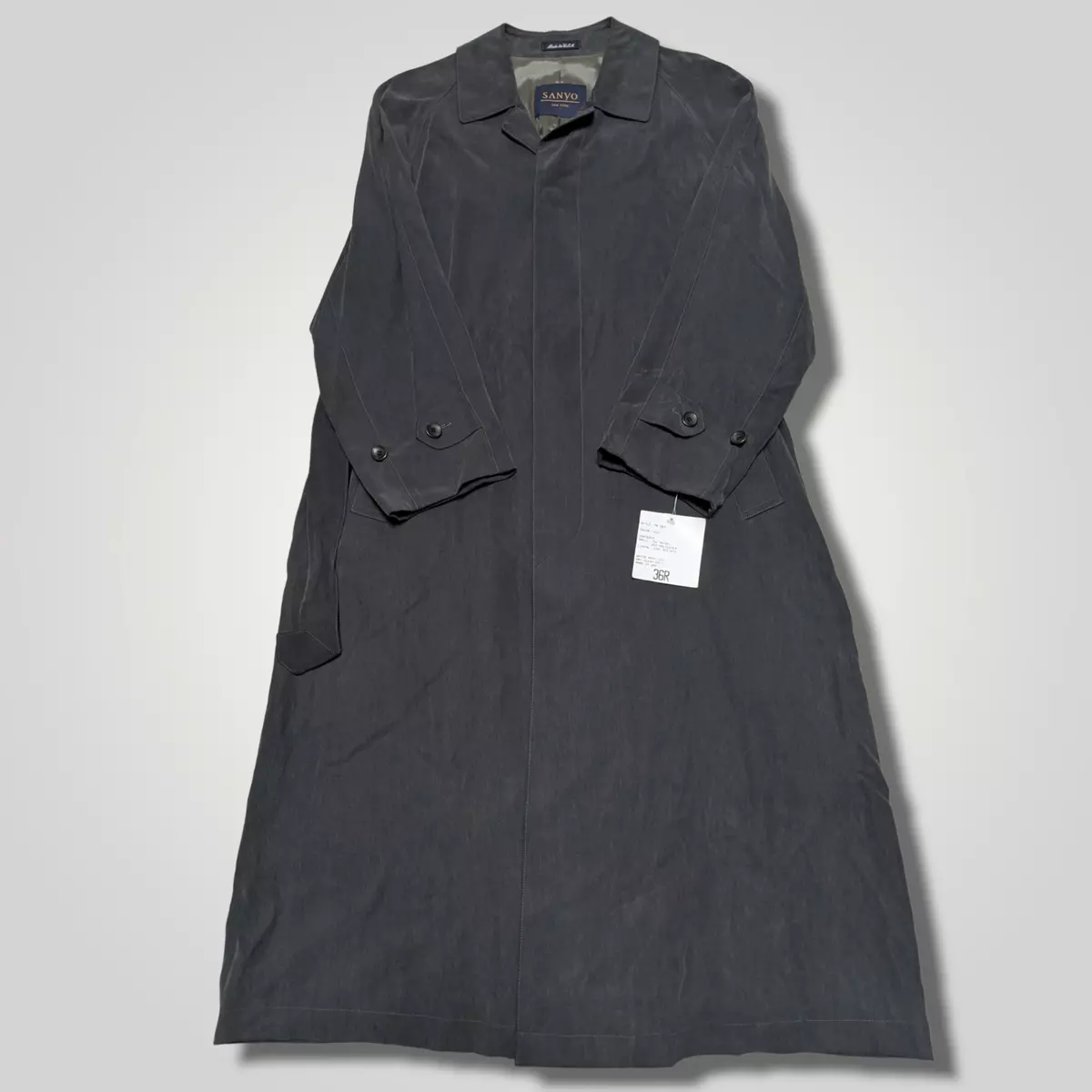 NWT! SANYO New York Men's 36R GRAY Overcoat Trench Coat Rain Jacket PR583 MOVIE