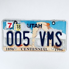 2018 United States Utah Centennial Passenger License Plate 005 VMS