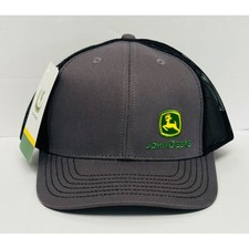 John Deere Adult Grey Black Mesh Snapback Logo One Size Trucker Hat New 2024