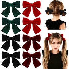 8 Pcs Velvet Hair Bows for Girls, 4 Christmas Hair Bows with Alligator Clips ...