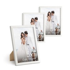 Set of 3 White Oak Picture Frames - 5x7 Photo Display, Wall Art Decor