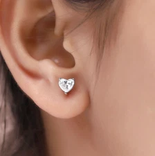 1 Ct Heart Cut Diamond Solitaire Stud Earrings 14K White Gold Lab Grown