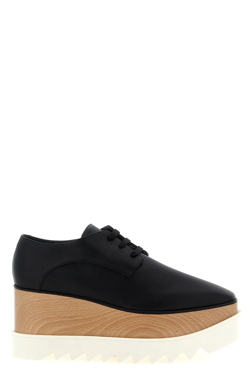 STELLA MCCARTNEY Elyse Black Leather Lace Up 80mm Platform Wedges New