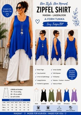 sexy Träger TOP ZipfelSHIRT royalblau*MAGNA Tunika Lagenlook A-FORM *Gr. 44-58