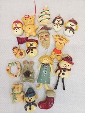 Lot of 14 Vintage Folk Art Christmas Ornaments Decor Mostly Snowmen Rustic