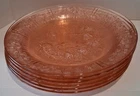 Set Of 6 Pink Depression Federal Glass 1930's Sharon Cabbage Rose Dinner Plate