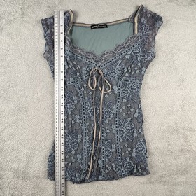 Ann Ferriday Corset Top Lace Ribbon Stretch Y2K Fairy Dark Romantic Blue Small