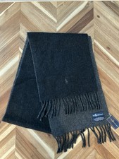 NWT Polo Ralph Lauren Scarf Black Wool Blend Fringe Reversible Quiet Luxury pony