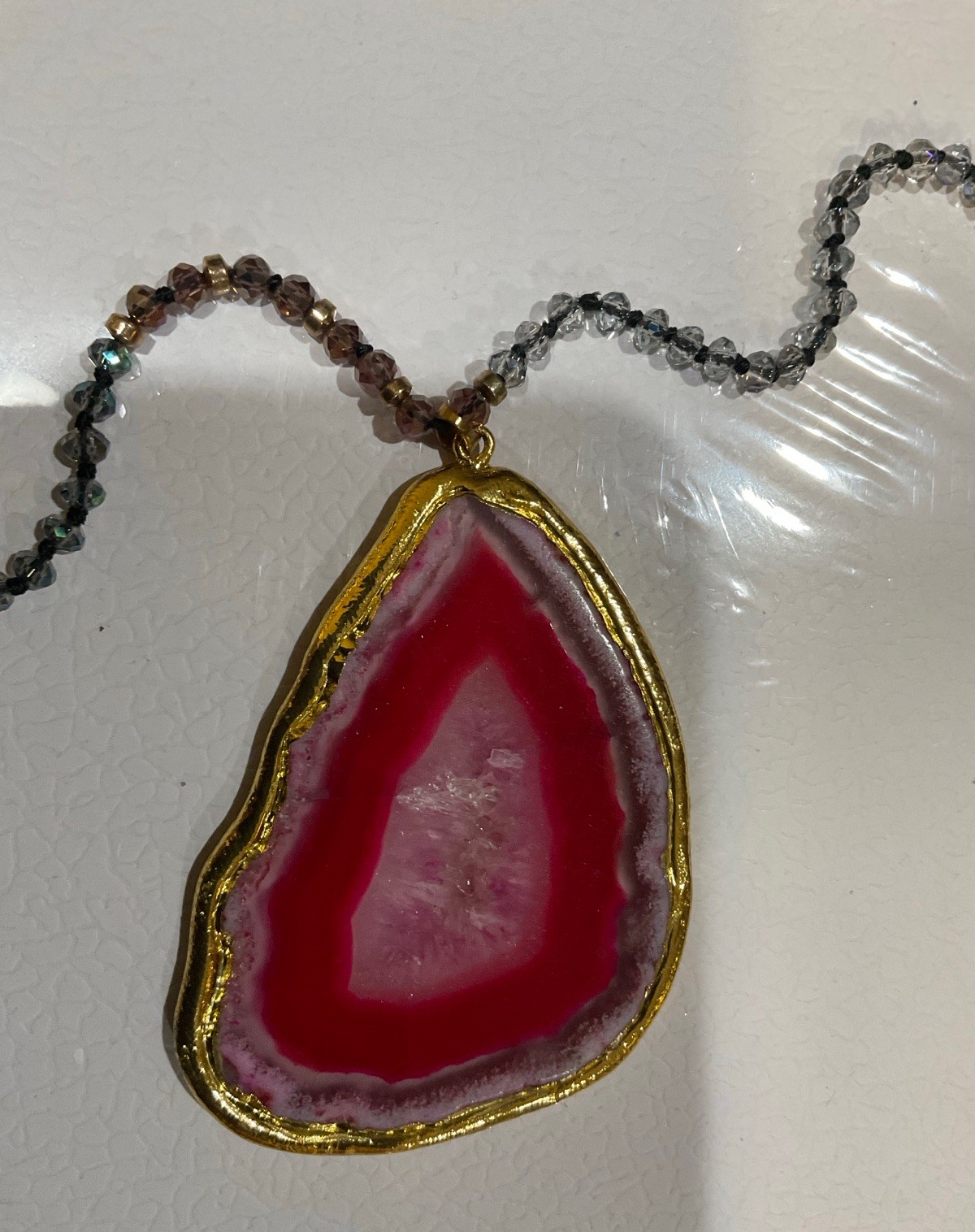 HSN JK NY Pink Agate Slice Pendant with Faceted Bead Drop 35" Necklace BNIB - second product detail image