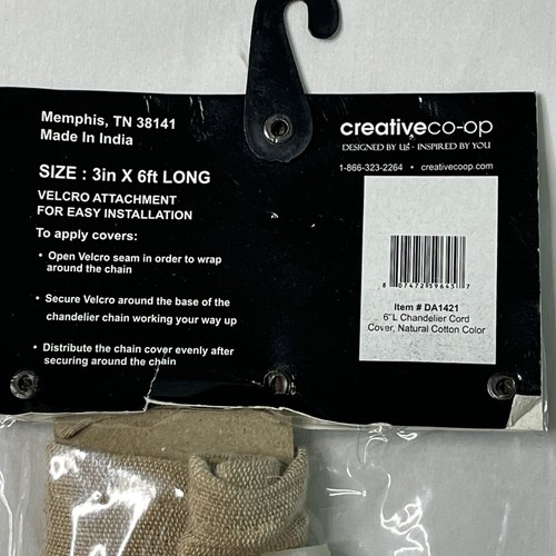 Creative Co-Op 6' Long Chandelier Cord Cover, Natural Cotton - Picture 3 of 4