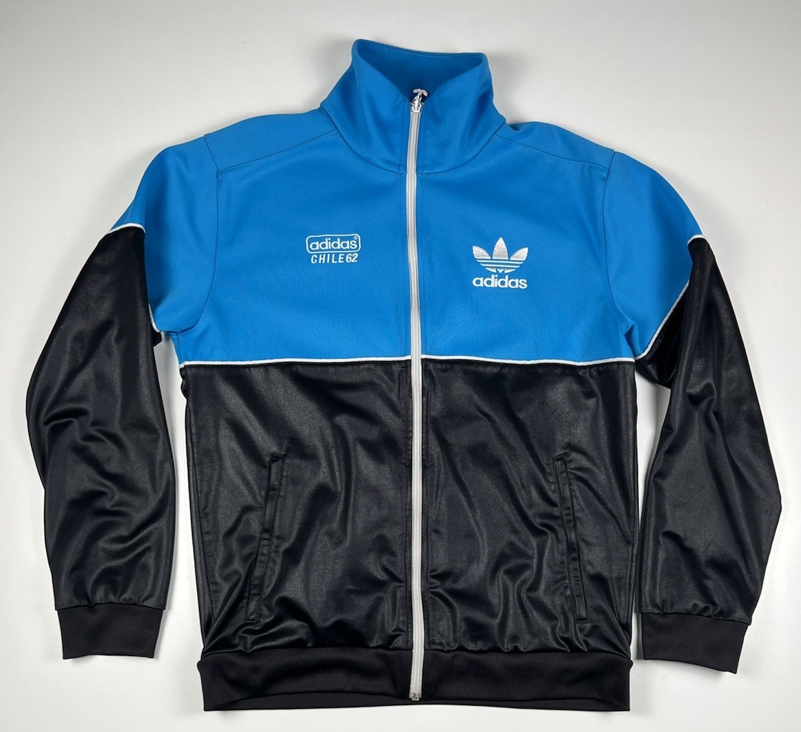 Adidas Chile 62 Felpa Uomo Taglia S Nero e Blu Blue  Men Shiny Track Jacket