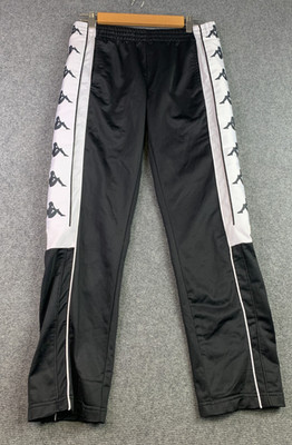 Kappa Track Pants Mens Medium Black Button Y2K Logo Tape Retro Style