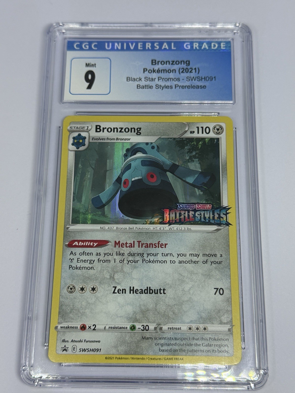 ⚡️⚡️Pokémon Bronzong 21 Black Star Promos SWSH091 Battle Styles Prerelease CGC 9