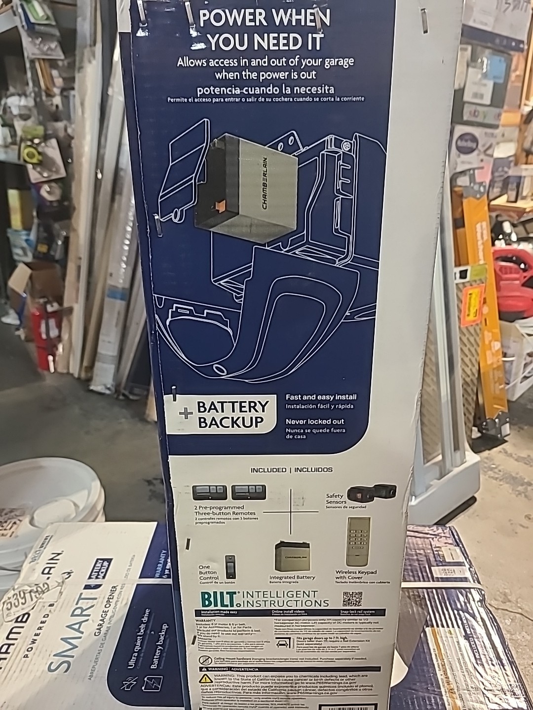 CHAMBERLAIN B2215T Garage Door Opener with Battery Backup, Black. NEW