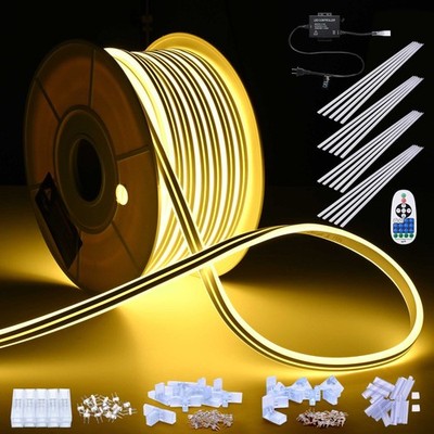 DELight Neon Rope Lights Kit 100FT Warm White w/ U Channel Connectors Remote