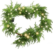 6 Ft Christmas Norfolk Pine Garland with 100 LED Lights, Dense Green