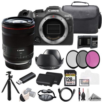 Canon EOS R7 + RF 50mm f/1.4 L VCM Lens 128GB +Ext Bat+ 3 PC Filter- Kit