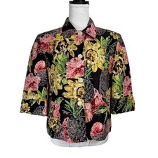 VTG Harve Benard 100 Silk Blazer 6 Tropical Floral Print Jacket Resort Cruise
