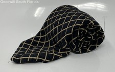 Giorgio Armani Mens Black Beige Diamond Grid Print Adjustable Pointed Tie