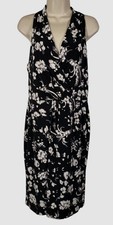 Ralph Lauren Women's Black Floral Sleeveless V-Neck Sheath Dress Size 12