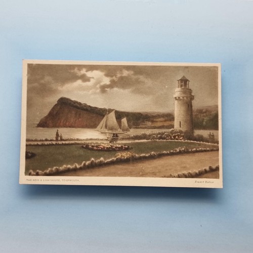 Teignmouth Postkarte um 1920 Devon Leuchtturm Künstler gezeichnet Ewart Baker