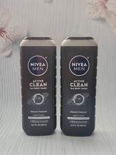 Pack of 2 Nivea Men Active Clean 3 In 1 Body Wash, Natural Charcoal, 16.9 oz