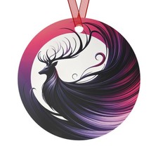 Ethereal Stag Flowing Hair Deer Metal Christmas Ornament Dark Edgy Gothic Decor