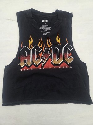 ACDC Highway To Hell T Shirt Womens S Black Band Tee Rock READ Cut Sleeveless V