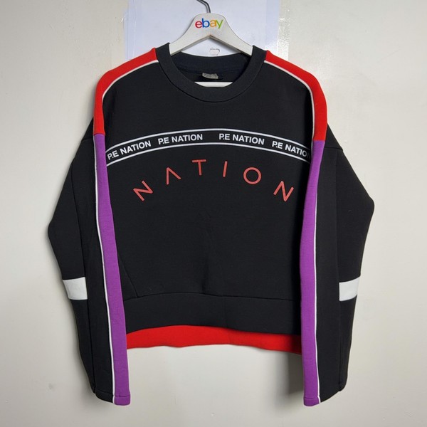 P.E Nation Sweatshirt Womens M Black Logo Colourblock Crew Pullover Winter