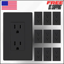 Black Standard Electrical Wall Receptacle Outlet, 15A 125V, 2 Pole 3 Wire, 10 Pc