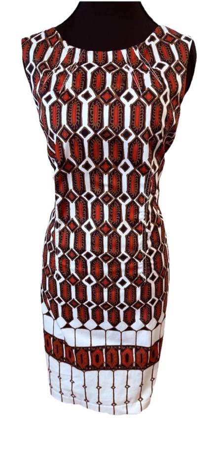 Talbots Sleeveless Dress Lined Cream Red Brown Black Size 8 Slightly Above Knee - Image 4 of 4