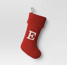    WonderShop Red Knit Christmas Stocking Monogram Initial  E  Letter   