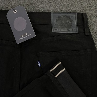 Levi's 512 Slim Taper Jeans Men 34x34 Black Japanese Fabric Selvedge Big E Denim