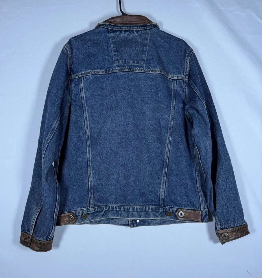 Scully Denim Jacket Mens Medium Blue Jean Leather Trim Flap Pocket Western Rare - Image 2 of 4