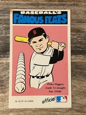 Pinky Higgins 1973 Fleer Baseball's Famous Feats 12 Straight Hits #30 (B)