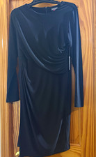 Vince Camuto Women’s Black Sheath Knee Dress Round Neck Ruched Asymmetric L