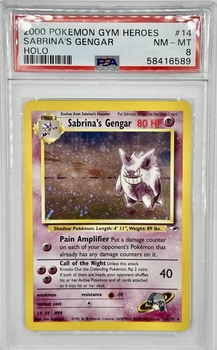 2000 POKEMON GYM HEROES HOLO #14 SABRINA'S GENGAR PSA 8