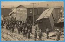 Railroad Wreck, J.C. Merrick, Furs & Skins, Real Photo RPPC Postcard
