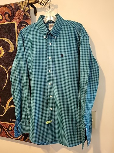 Cinch Mens Medium 100% Cotton Long Sleeve Shirt Plaid Pocket Casual Lightweight